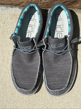 Hey Dude Men’s Casual Slip-On Loafers in Charcoal with Teal Trim